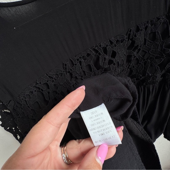ee:some | V-neck Black Lace Cutout Mini Dress or Blouse - Picture 6 of 7